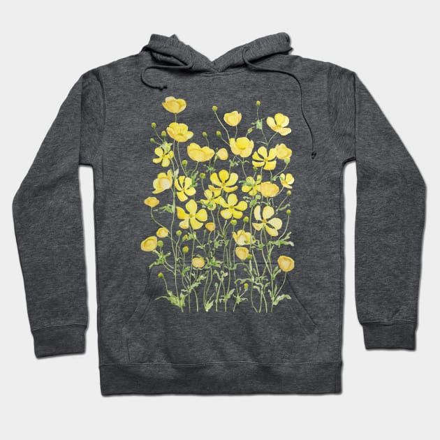 yellow buttercup flower field watercolor Hoodie by colorandcolor